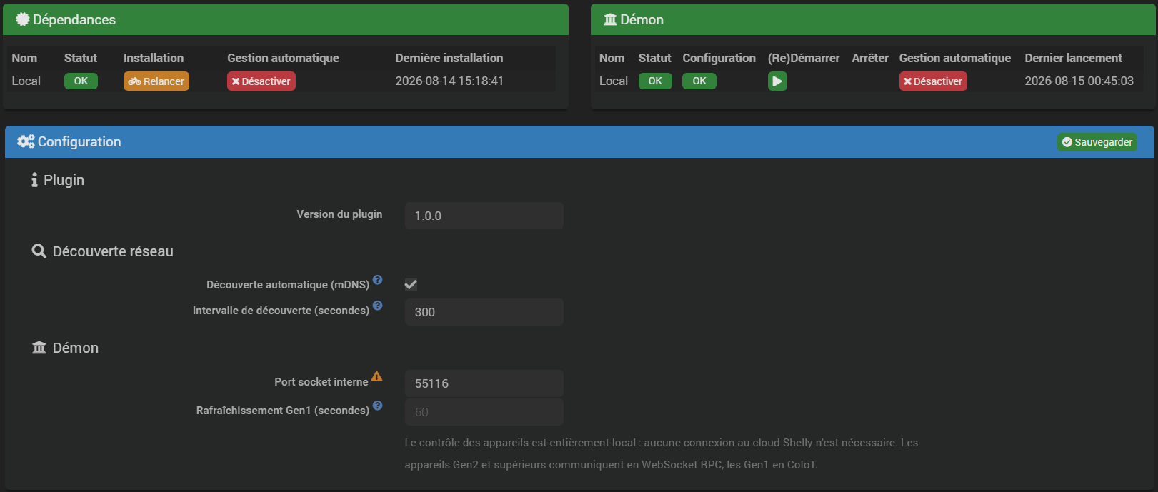 Configuration générale du plugin : découverte réseau et démon